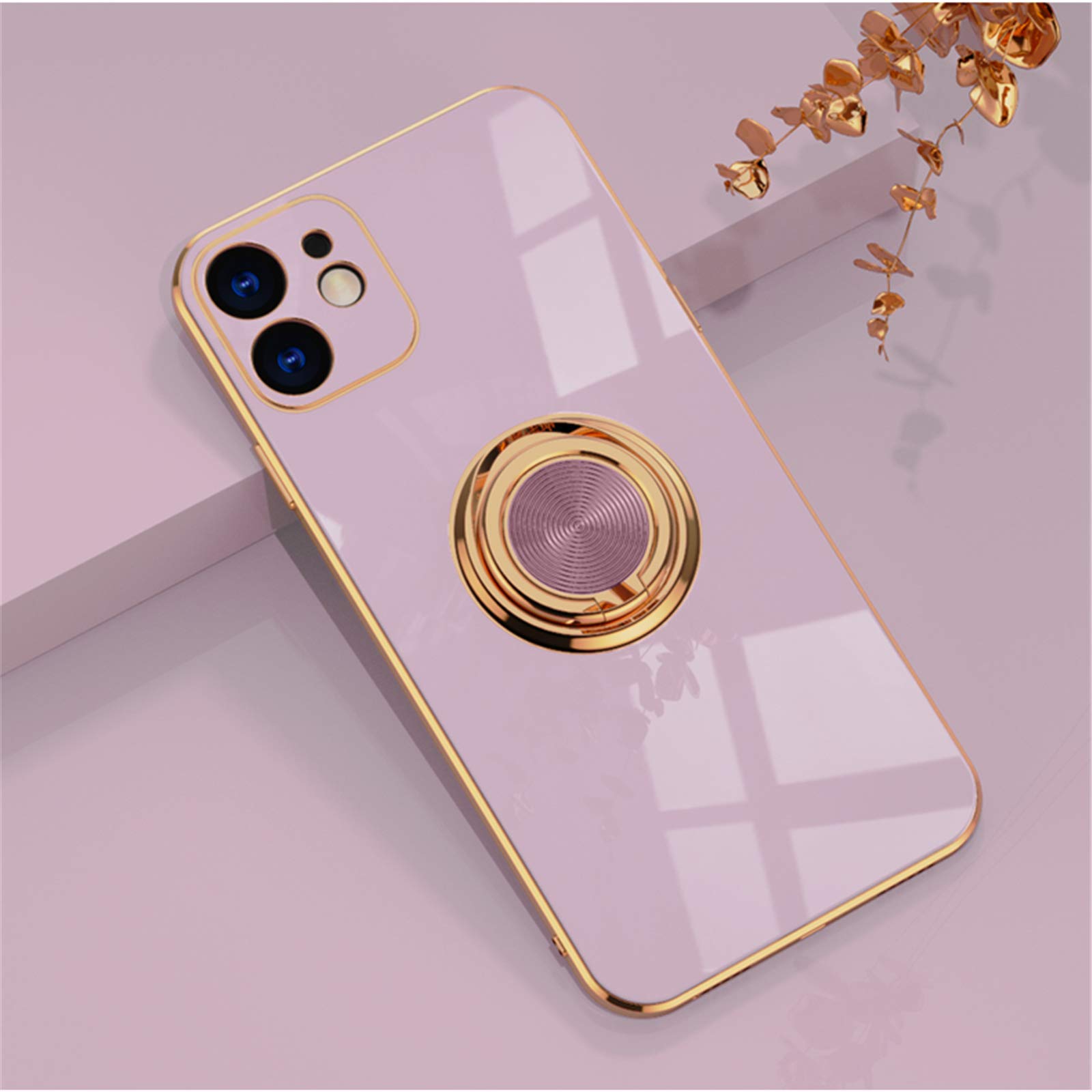 EYZUTAK Electroplated Magnetic Ring Holder Case, 360 Degree with Rotation Metal Finger Ring Holder Magnet Car Holder Soft Silicone Shockproof Cover for iPhone 11 6.1 inch - Purple — image 1