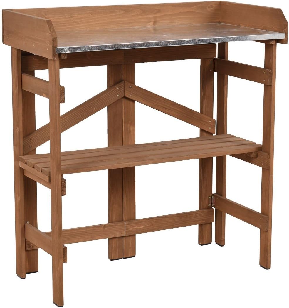 Imtinanz Modern Wooden Potting Bench Garden Planting Workstation Shelves