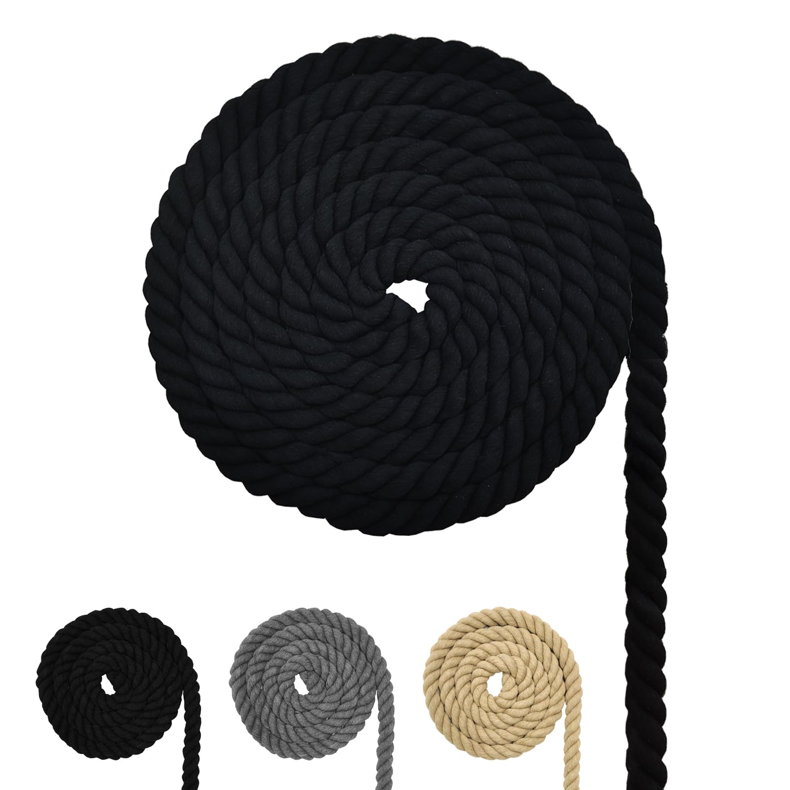 Cotton Rope, Macrame Thread Rope, Various Sizes Cotton Rope for DIY Crafts, Gifts (Black, 10mm(4M))