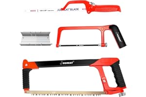 JUGREAT Professional Hacksaw Frame Set (Standard,Junior,Mini Hacksaw) with BI-Metal Hacksaw Blades and Aluminum Mitre Box.Heavy Duty Frame Hand Saw For Metal, Wood,PVC,Indoor And Outdoor Use