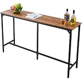 VEVOR Bar Table, Sturdy Metal Frame High Top Pub Table, Small Kitchen Dining, Cocktail Coffee Counter Bar Height Desk, Easy to Assemble, 63x16x36 in, for Living Room Party, Brown