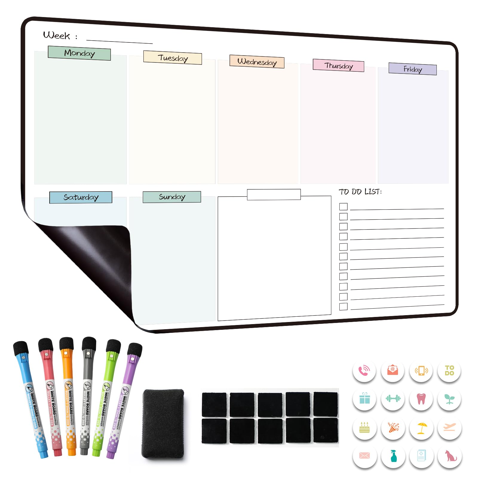 MCCORL Magnetic Weekly Planner Whiteboard for Fridge Calendar, Perfect as Family Chores Chart,Reminder and Memo Board, wipeable (Monday to Sunday)