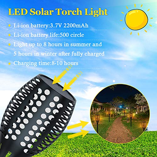 Balight Solar Torch Lights,Dancing Flame Lighting 96 LED Flickering Tiki Torches Waterproof Wireless Outdoor Light for Patio Garden Path Yard Wedding Party(4 Packs) (A)
