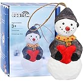 JSSTEM Wood Handmade Christmas Ornament, Rustic Holiday Tree Hanging Decoration, Hand Painted Wooden Figurine Gift for Home Décor(Snowman with Heart)