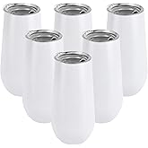 Lifecapido 6 Pack Stemless Double Insulated Champagne Flute Tumbler with Lid, 6 Oz Unbreakable Reusable Cocktail Champagne Toasting Glasses, Good Gift for Friends Family Christmas Birthday, White