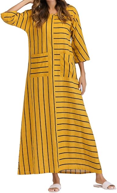 Deatu Womens Casual Long Dresses Clearance Ladies Striped 3 4