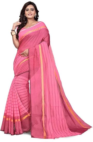 cotton with blouse piece Saree (1002-24_ Pink_ Free Size)
