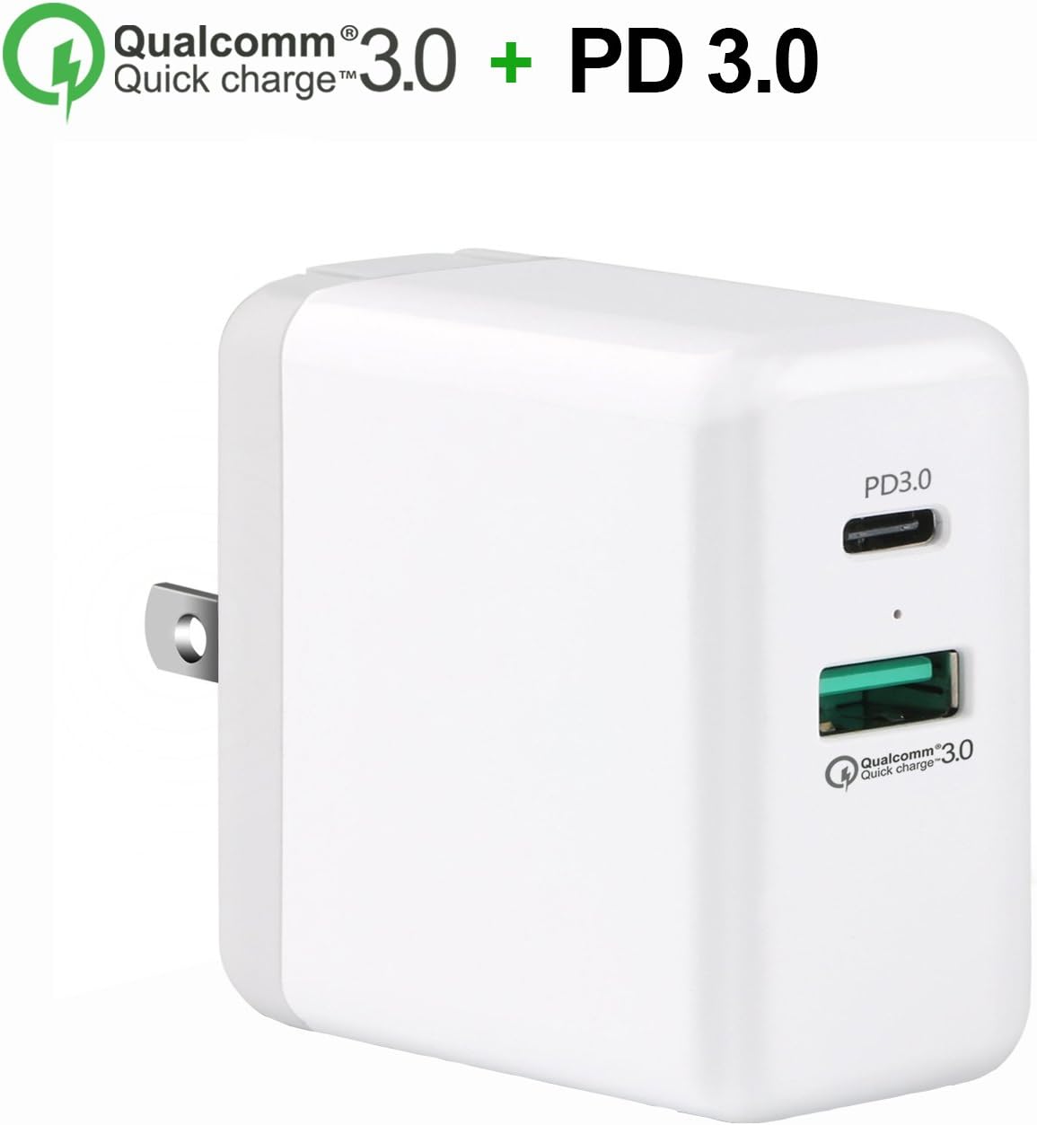 USB C PD Charger with 30W Power Delivery 3.0 & 18W Quick Charge 3.0 USB Wall Charger for iPhone X/8, MacBook/Pro, iPad Pro, Samsung Note8,Notebook,Nintendo Switch and More (Black) (White)