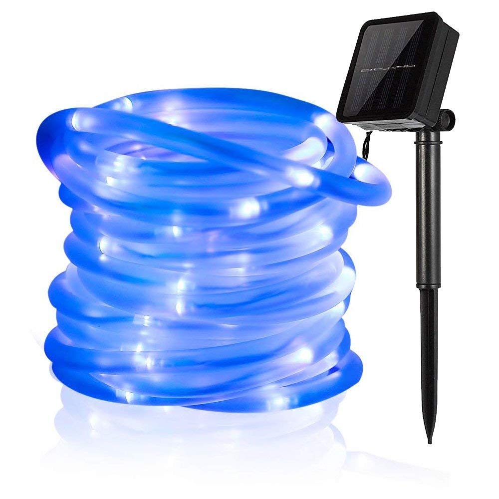 KEEDA Solar Rope Lights,39ft 100LED Tube Copper Wire Lights, Waterproof Outdoor Garden Light, Christmas Starry String Fairy Lights-Hollow Pipe-2 Light Modes-Blue
