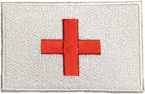 RED CROSS 7.5 x 5cm. Logo Jacket Vest shirt hat blanket backpack T shirt Patches Embroidered Appliques Symbol Badge Cloth Sign Costume Gift