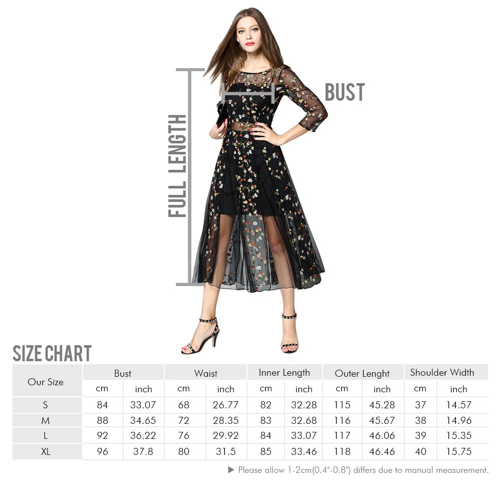 Dezzal Womens Floral Embroidered Sheer Evening Cocktail Dress L Black |  Desertcart Belize