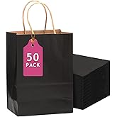qiqee 50-Packs Black Paper Gift Bags with Handles Bulk 13"x10.3"x4.6" Large Size Party Favor Bags Multiple Uses