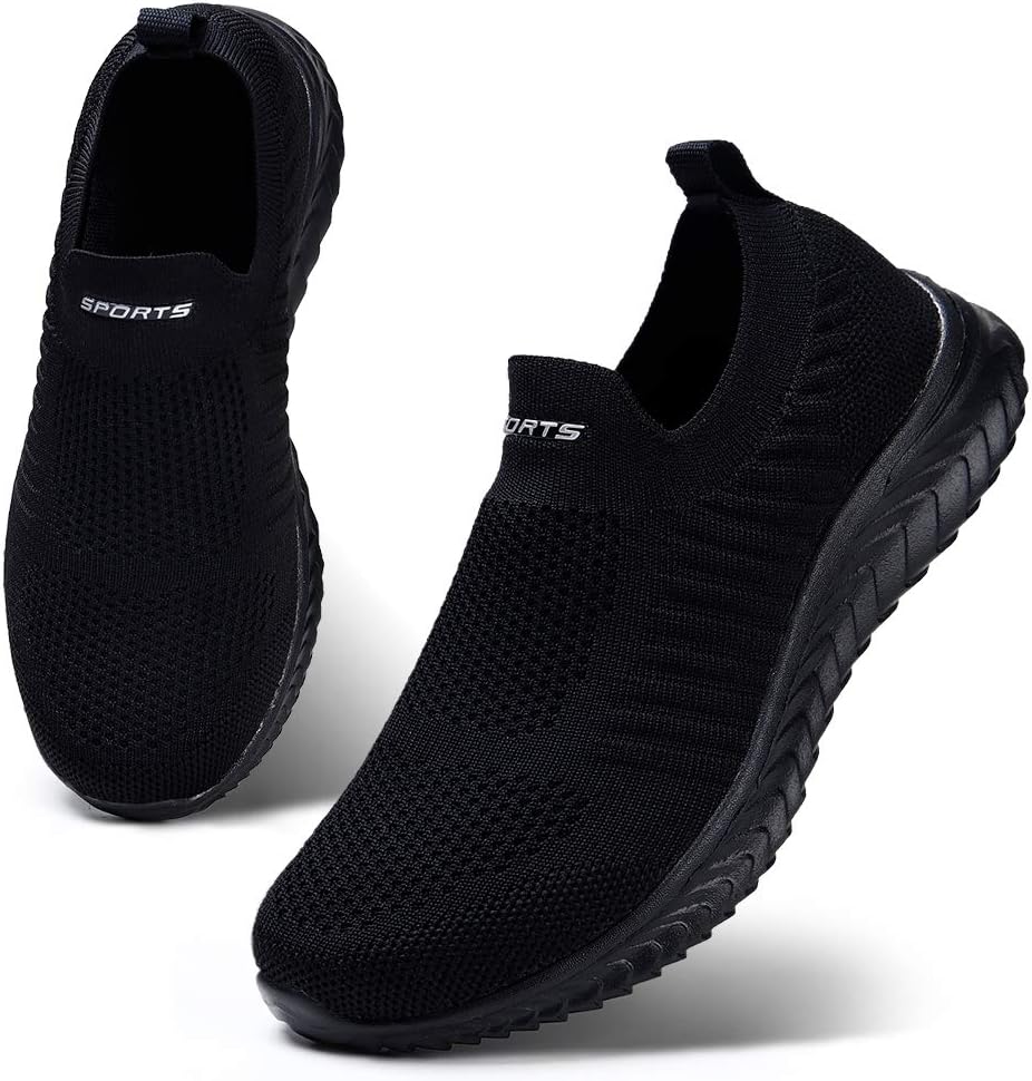 HKR Womens Slip On Trainers Breathable Memory Foam Insole All Black UK 5.5