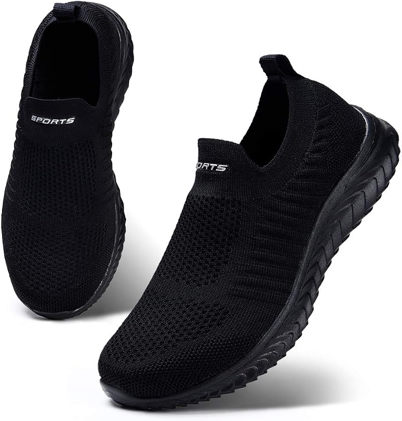 HKR Womens Slip On Trainers Breathable Memory Foam Insole All Black UK 5.5