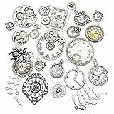 30pcs Antique Silver Mix Skeleton Steampunk Clock Face Watch Gear Cog Wheel Pendant Charms Jewelry Makin for Crafting, Jewelry Findings Making Accessory For DIY Necklace Bracelet M78