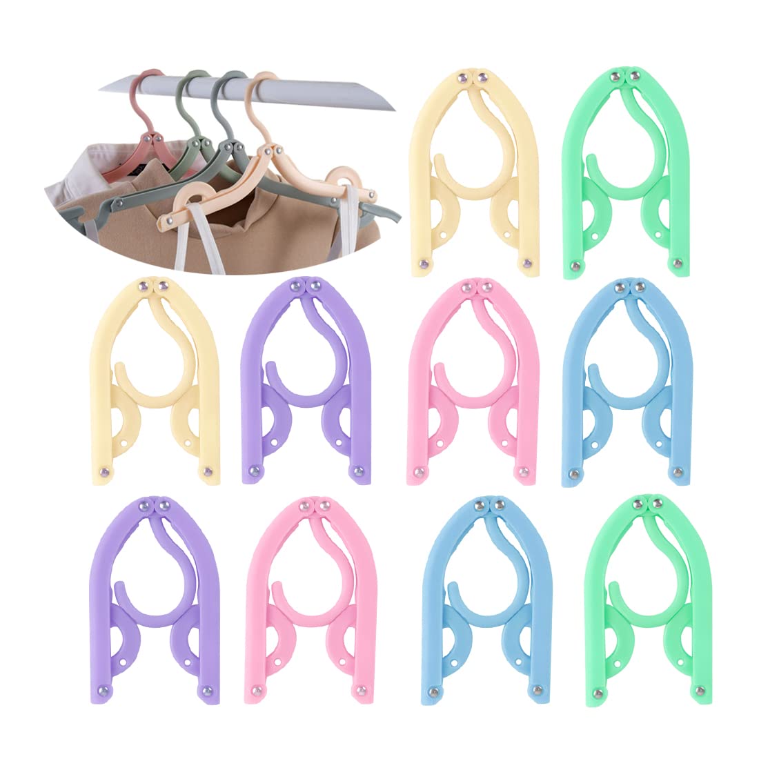 CRITIVE-STravel Coat Hangers Adult Set of 10 - Hangers Space Saving - Folding Plastic Clothes Hangers Portable suitable for Outdoor Camping Travel Business Trip (5 Color)