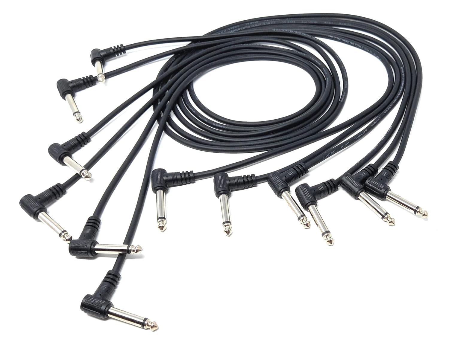 DRUT 1m Set of 6 Patch Cables 6.35mm (1/4") TS Mono Right Angle Jack to Jack Cable Lead, Compatible With Guitar/Bass Effect Pedal, Speaker 3.3ft