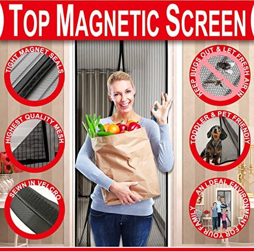 Magnetic Screen Door 2018 Mesh Screen Door with Magnets, Fly Mosquitos Bug Insect Screen for Sliding Glass Door French Door Patio Door, Full Frame Hook &amp; Loop, Hands Free, Pet Friendly