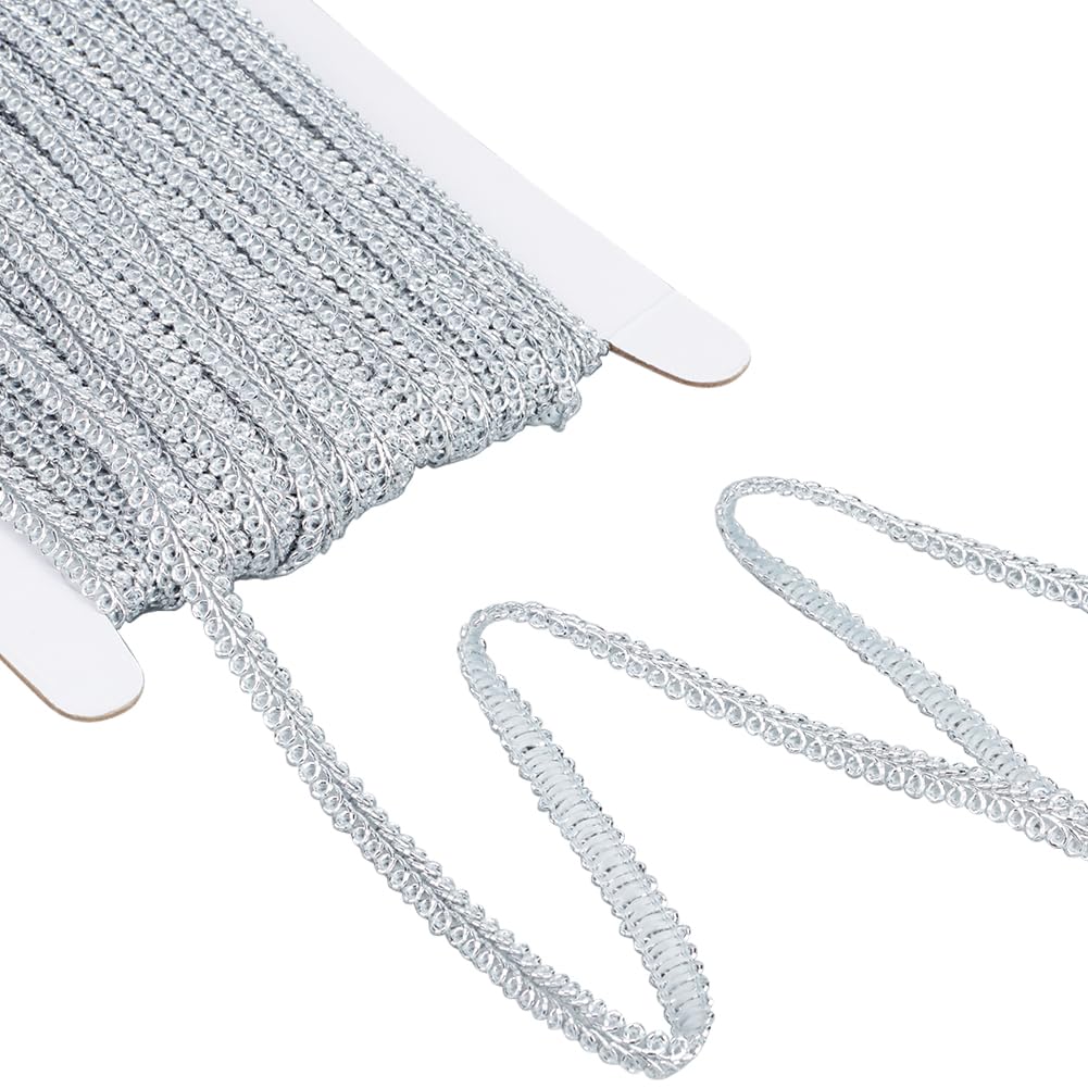 GORGECRAFT 25 Yards Metallic Braid Lace Trim 7mm Silver Centipede Trimming Jacquard Decorated Gimp Ribbon Washable Lace Edge Trim for DIY Sewing Crafts Jewellery Making Costume Cloth Home Decor