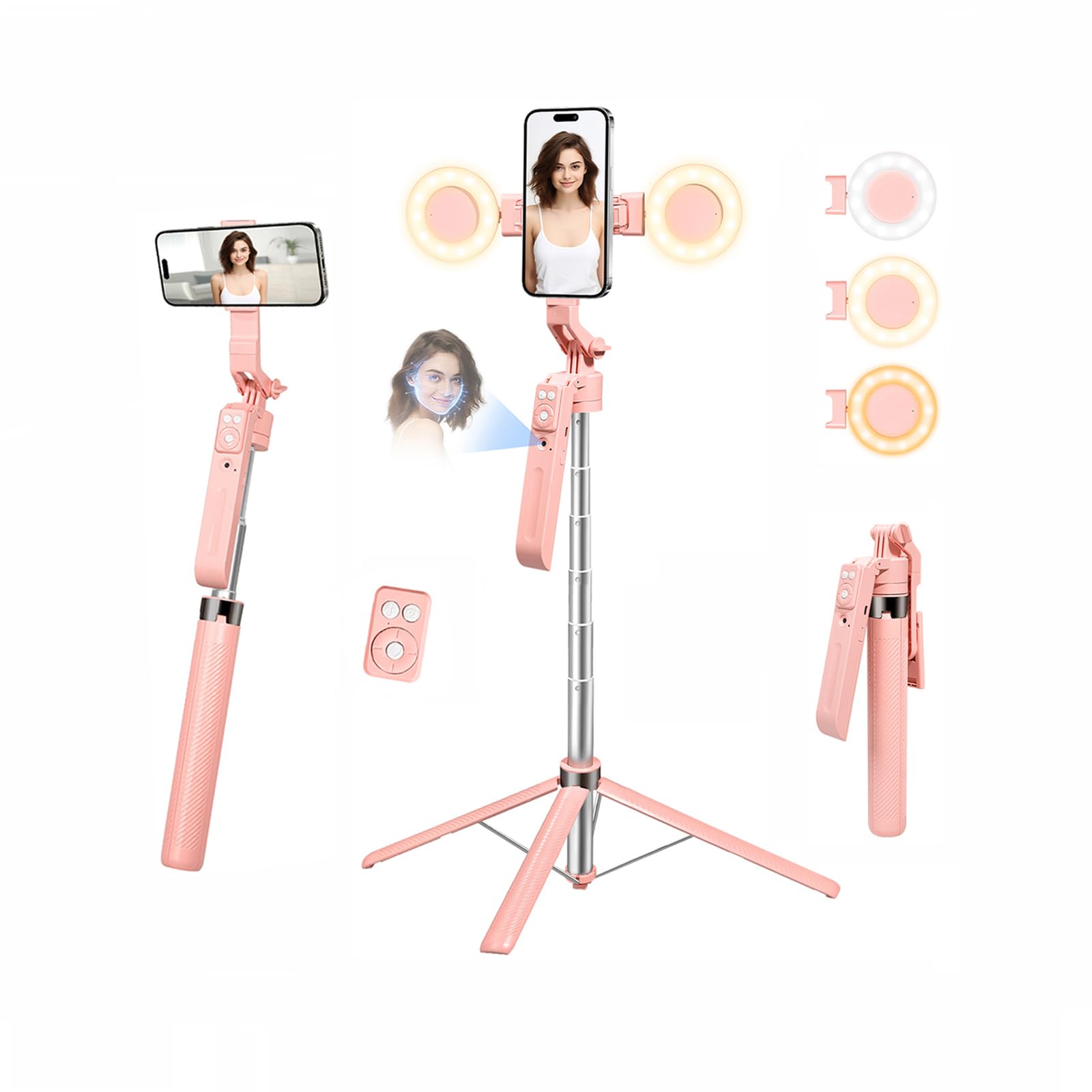 70.9" Auto Face Tracking Selfie Stick Tripod for iPhone with Light, 360° Rotation & Gesture Control, Cell Phone Tripod with Remote for TikTok/Vlog/Live Stream, Compatible with iPhone/Android