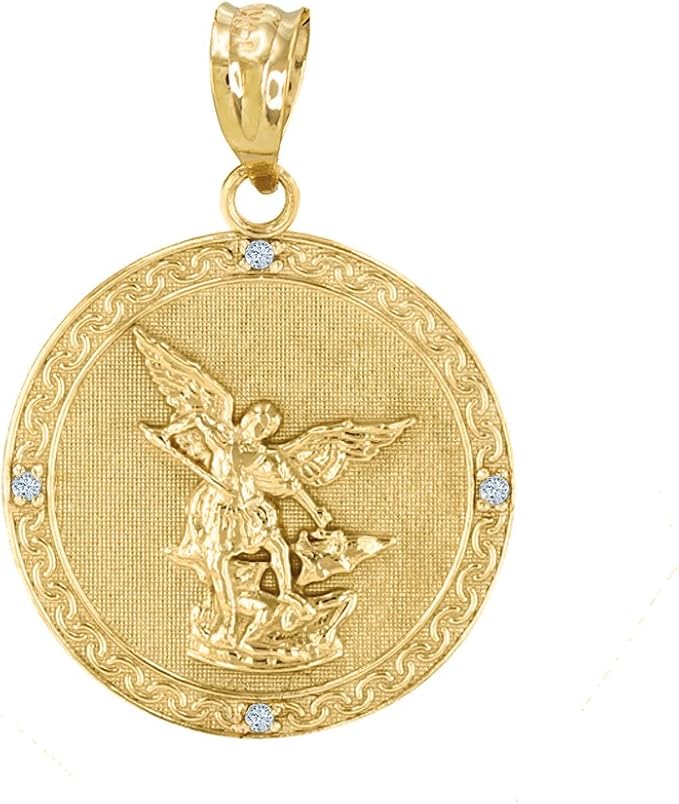 10k Yellow Gold Saint Michael The Archangel Diamond Medal Pendant (1 10k Yellow Gold Saint Michael The Archangel Diamond Medal Pendant (1