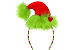 JOYCREDIBLE Green Furry Headband Christmas Hat Headband with Red Heart Cute Headpiece Funny Novelty Costume Accessories Christmas Party Favors Women Men