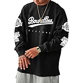 GORGLITTER Men's Loose Fit Letter Graphic Drop Shoulder T-Shirt Oversized Casual Long Sleeve Trendy Tee Tops