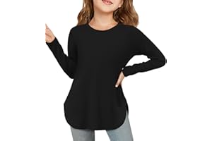 Haloumoning Girls Long Sleeve Shirts Kids Curve Hem Side Slit Soft Tunic Tops T-Shirts 5-14 Years