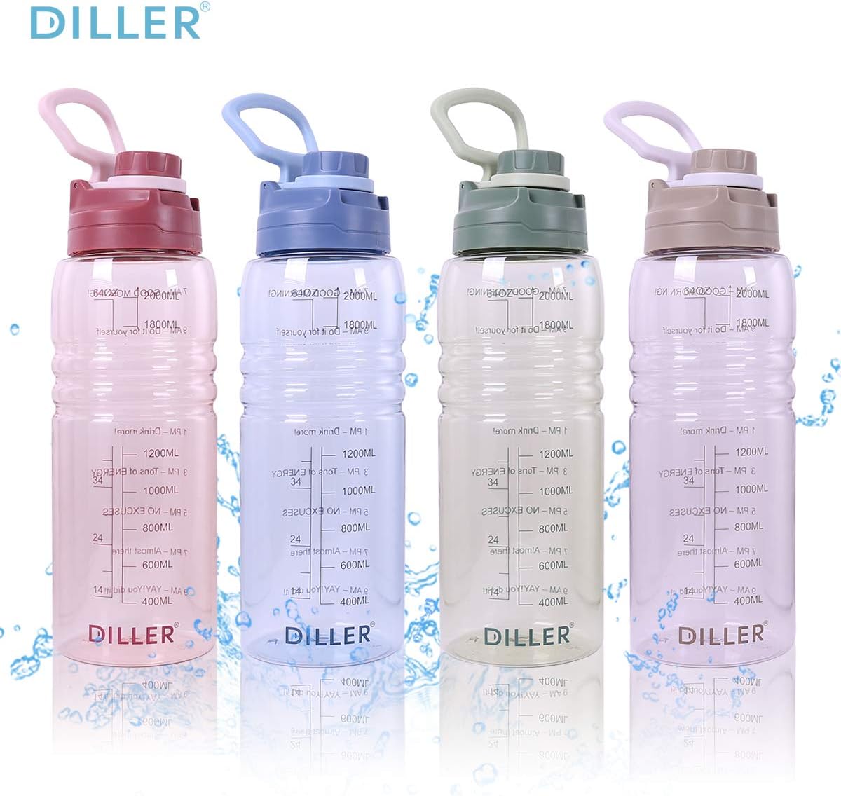 2 Litre Water Bottle 2L 2ltr With Straw Time Markings Large Bottle Sports 2lt Flask Water Bottle