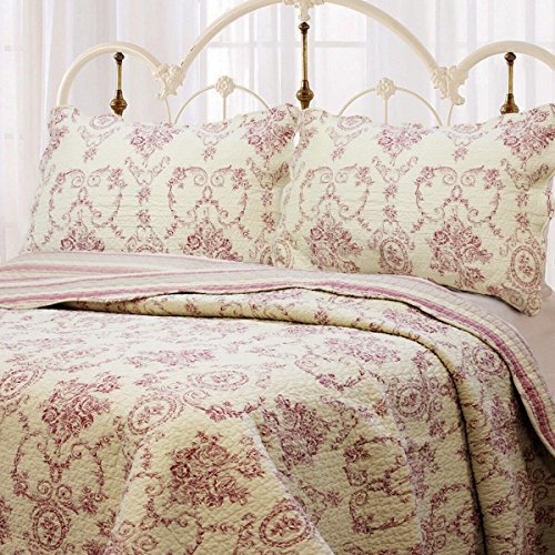 French Medallion 3-piece Quilt Set (Red, King Size)