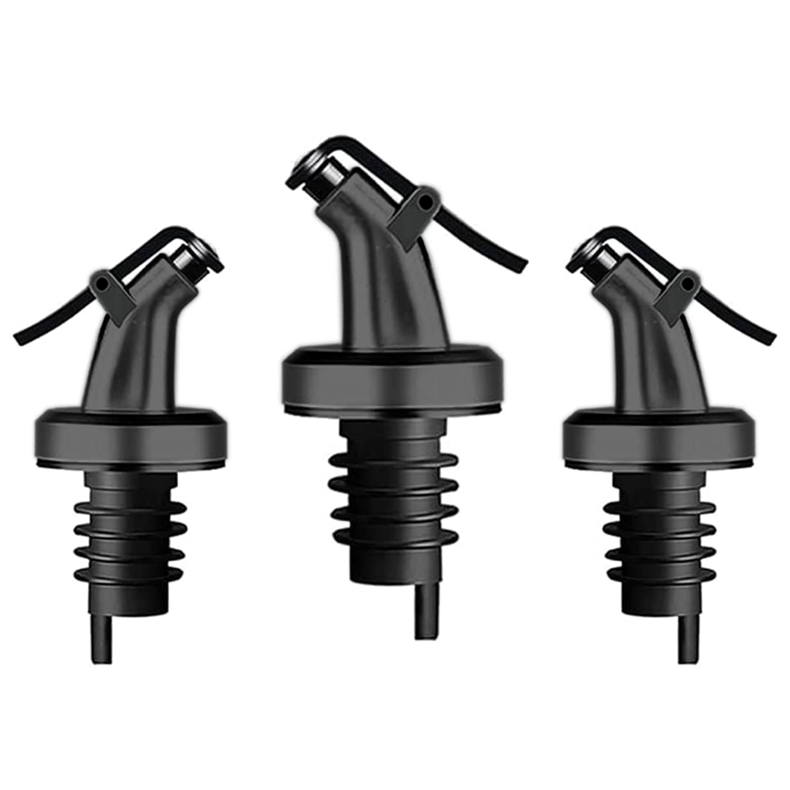 Olive Oil Pourer, Oil Vinegar Wine Dispenser with Leakproof Nozzle, Liquor Bottle Pourer for Alcohol - Pourer for Liquor Bottles, Syrup, Vinegar, Juice (3), Black, 8.5cm