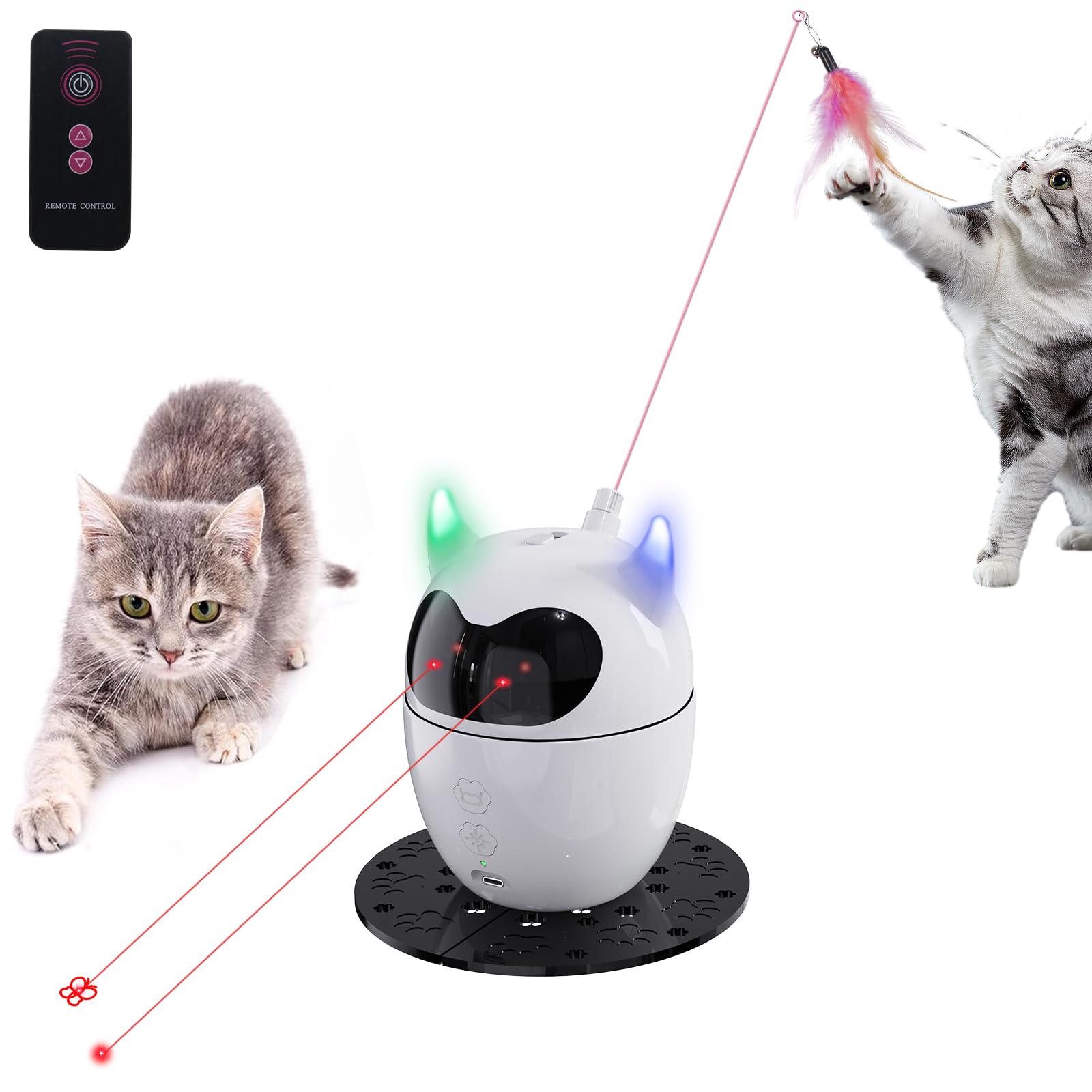 Photo 1 of **MISSING REMOTE**Automatic Cat Toy, 2in1 Rechargeable Interactive Cat Toy - Rotating Feather & Dual Light, Remote Control, Cat Toy for Indoor Cats Kittens