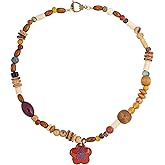 MINACHI Multi Color Beads Necklace, Natural Stone, Pattern Beads, Bohemian Style, Gift Jewelry for Women