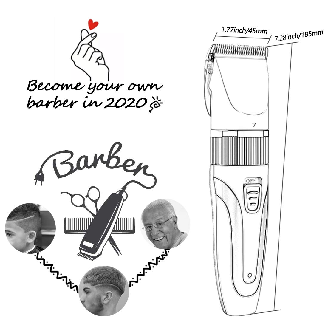 HAHAKEE Professional Hair Clippers, Rechargeable Haircut Trimmer Set, Hair Cutting Machine for Men/Kids/Baby/Barber Grooming Cutter Kit, Waterproof Haircut Barber Trimmer Kit with Guide Combs Brush : Beauty