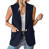 Ellunis Women's Sleeveless Blazer Vest Lapel Button Lightweight Jacket Casual Summer Work Office Blazers with Pcokets