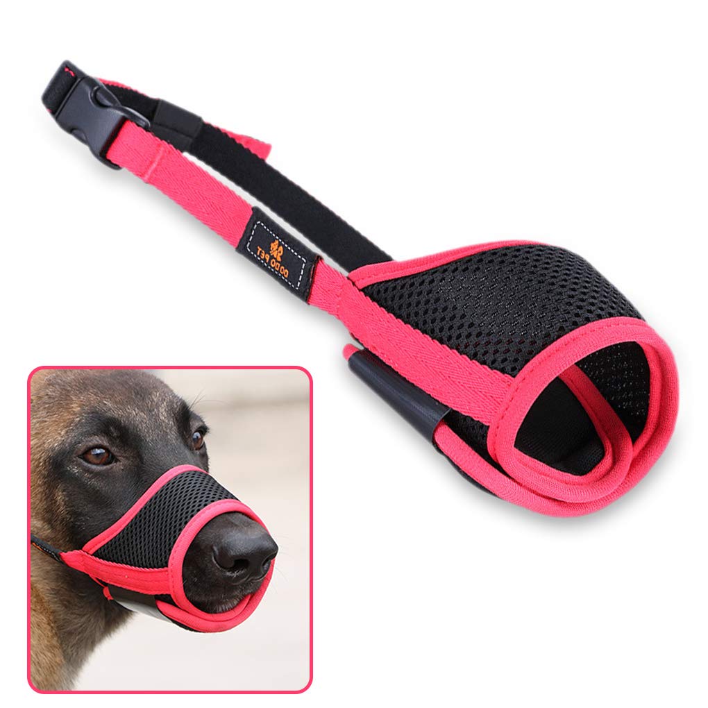Andiker Dog Muzzle - Mesh & Durable Nylon with Adjustable Loop & Soft Pad - Prevent Barking, Biting & Chewing (Red-Black, XS)