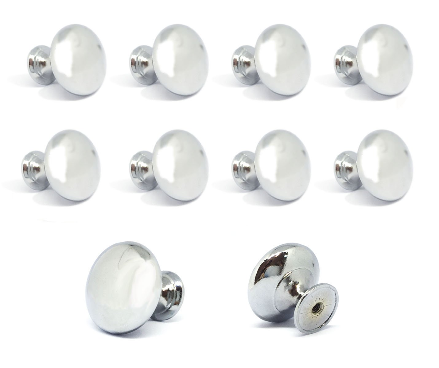 8/16/30 Pcs Chrome Round Door Knobs Drawer Wardrobe Kitchen Cupboard