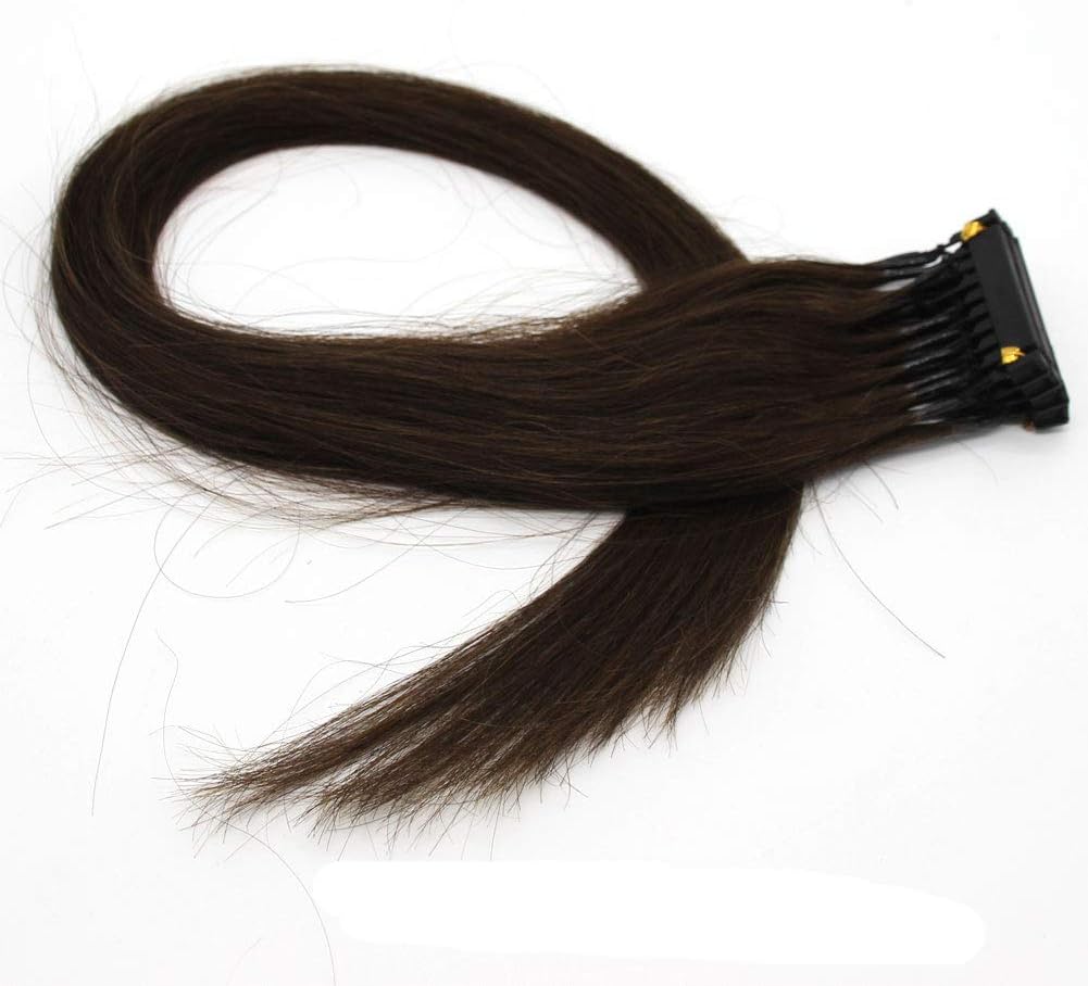 VANLINKE HAIR 6D Hair Extensions for Fast Hair Extension High End Connection Technology 100% Human Hair Extensions 20"0.5g/s 4rows (2# Dark Brown)