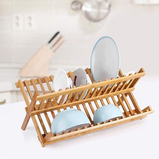 Estante para Platos de bambú, Estante para secar Platos, Estante para