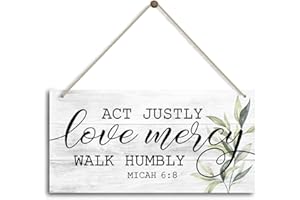HILUS Act justly, love mercy,walk humbly Micah, 6:8. Gift For Christian Gifts - Religious Gifts -Faith Wall Decor Sign, Farmhouse Christian Wall Sign, Farmhouse Bedroom Decor Sign.