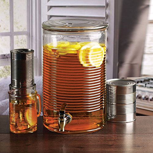 Circleware Canned Mason Jar Glass Beverage Drink Dispenser with Glass Lid, 2 Gallon, Glassware for Water, Iced Tea Kombucha, Beer, Punch Juice & Cold Drinks