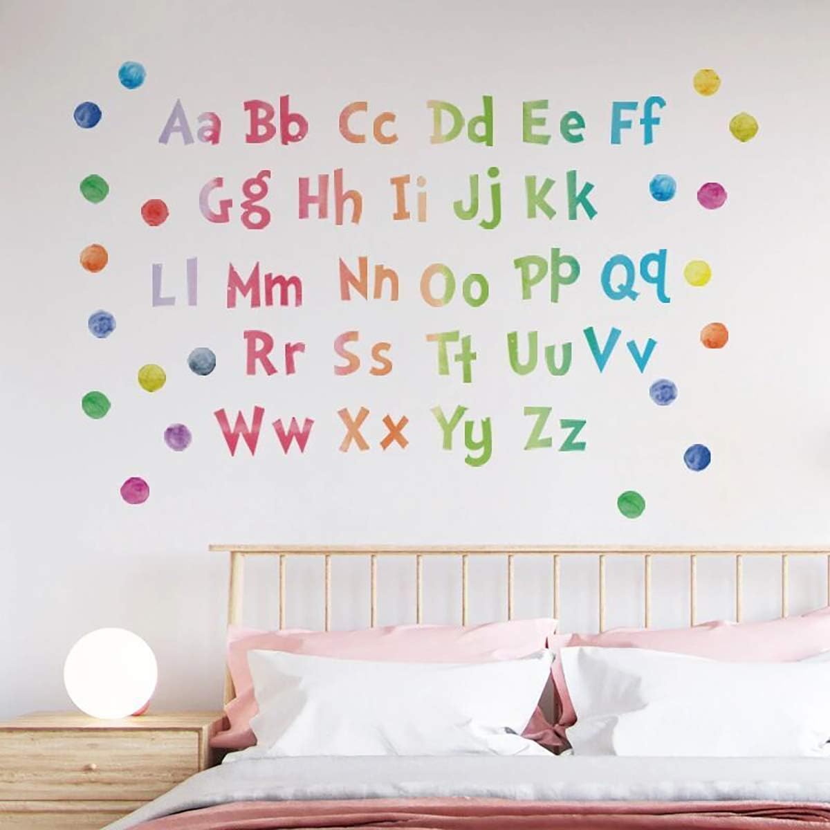 ABC Wall Decals Classroom DIY Removable Watercolor Dot Educational Alphabet Wall Stickers Kids Bedroom Nursery Playroom Art Mural Decor