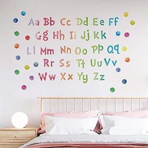 ABC Wall Decals Classroom DIY Removable Watercolor Dot Educational Alphabet Wall Stickers Kids Bedroom Nursery Playroom Art Mural Decor