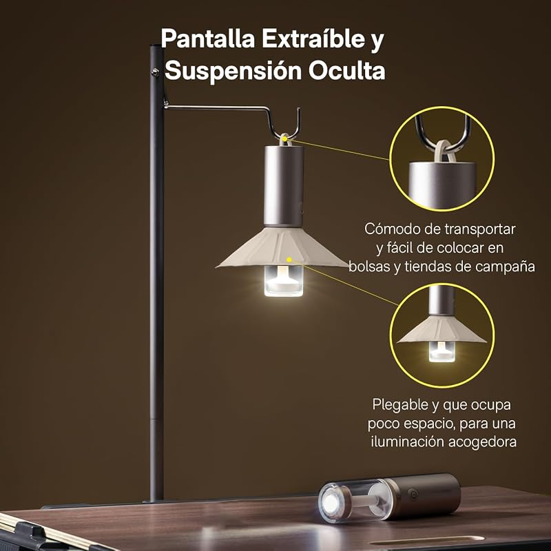Linterna de Camping, Recargable por USB-C, Pantalla Desmontable