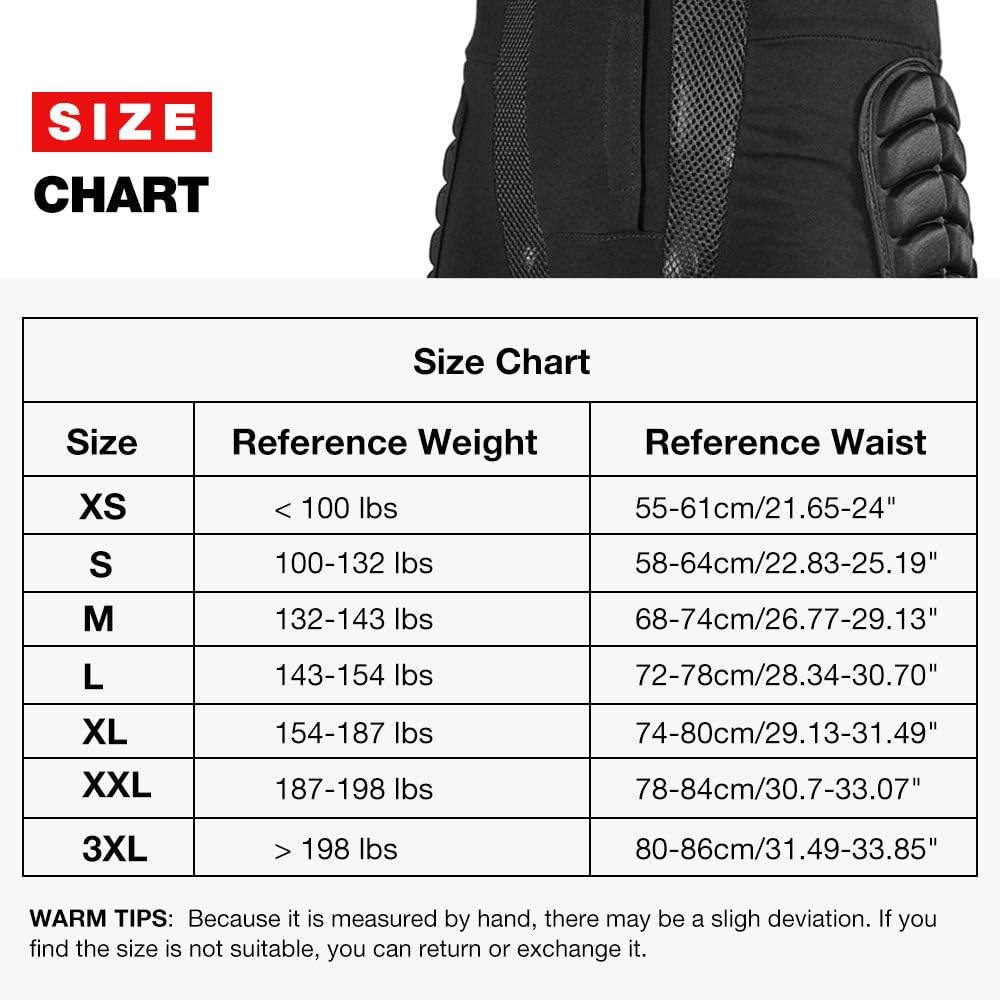 ZIONOR 3D Protective Padded Short Pants Hip Butt EVA for Ski Snowboarding (XS) Black: Clothing
