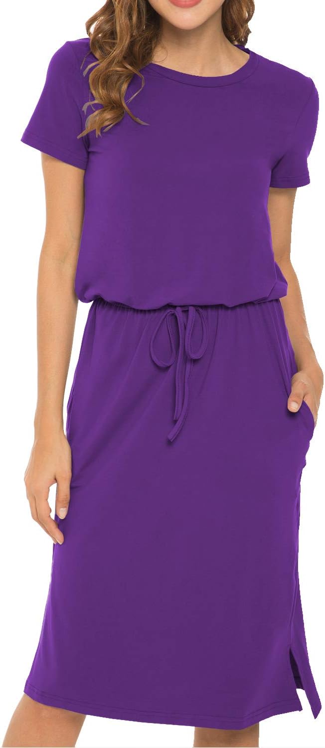 Simier Fariry Women's Modest Work Casual Midi Dress with Pockets