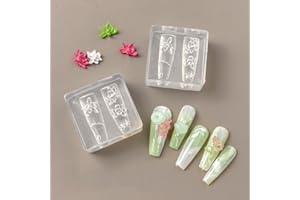 LIFOOST 3D Lotus Flower Nail Mold Silicone Nail Tools Classic Floral Lotus Leaf Carving Template Nail Art Resin Molds for DIY Nails Design