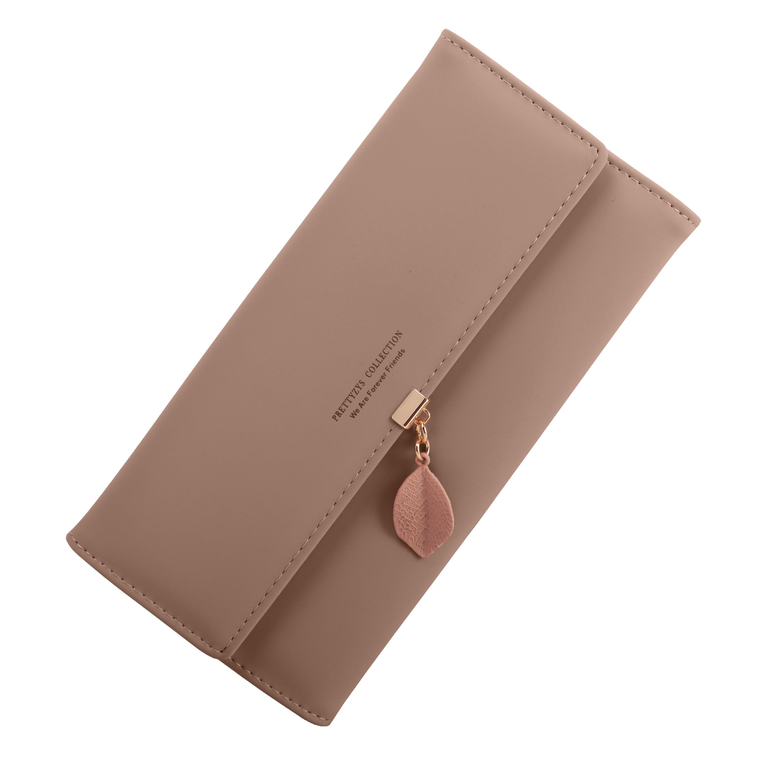 ZhengYue Ladies Purse，Women Purse RFID Blocking PU Leather Wallet for Women,Ladies Leaf Pendant Purses with Multiple Card Slots,Zipper Coin Purse & Roomy Compartment Pale Mauve