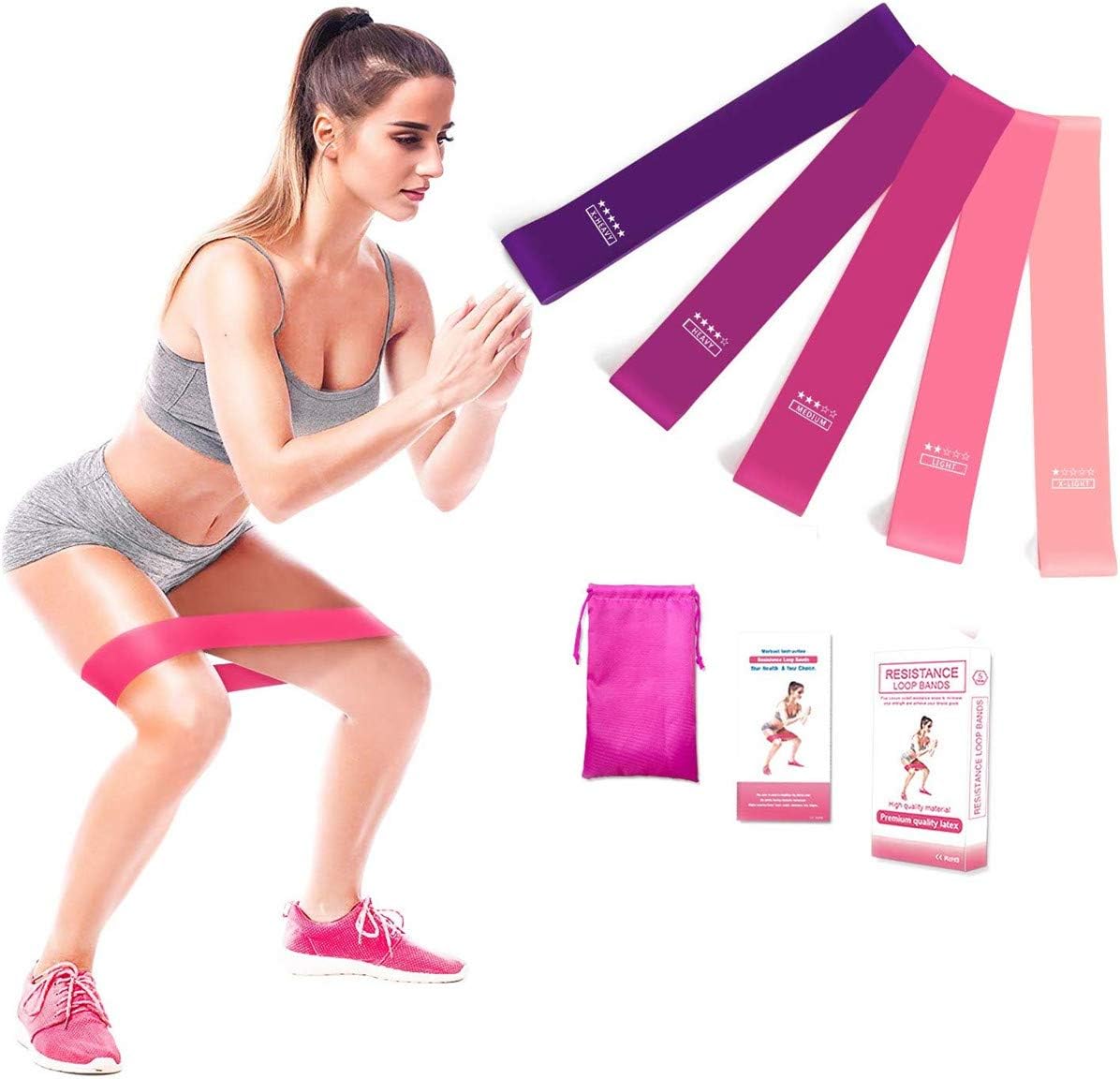 COOLGIRL Resistance Bands Set, Exercise Bands for Physical Therapy, Strength Training, Yoga, Pilates, Stretching, Non-Latex Elastic Band with Different Strengths,Workout Bands with Door Anchor,Set of 3