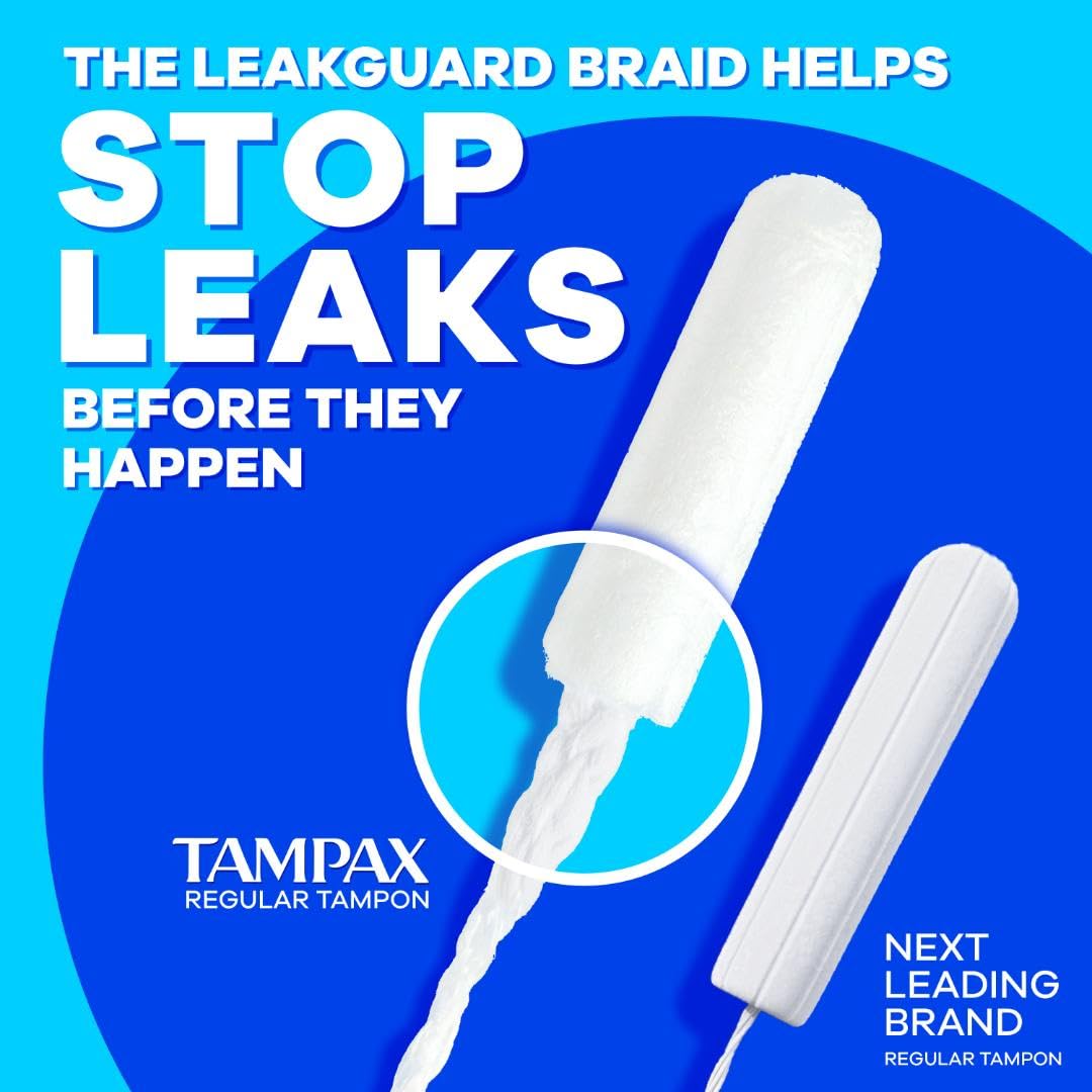 Tampax Pearl Tampons for Women Multipack, with LeakGuard Braid, Regular/Super Absorbency, Unscented, 34 Count